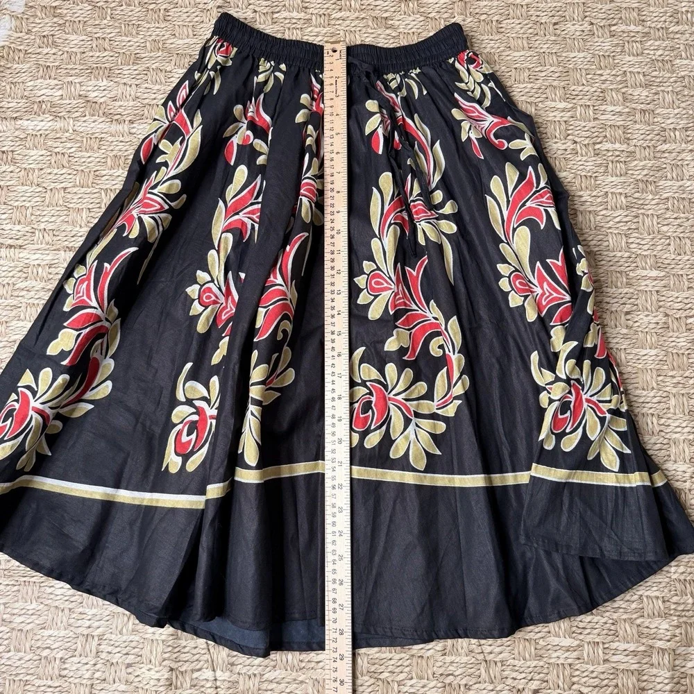 J‎ Gee  Maxi Skirt Lace Boho floral batik midi flare skirt elastic waist SZ-M